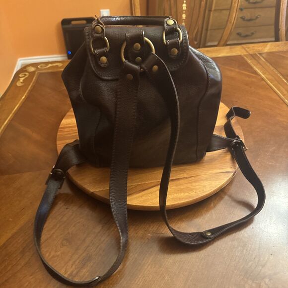 Vera Pelle Large Brown Leather Backpack Drawstring Many Pockets 10” X 5 “ X 13” main image 4